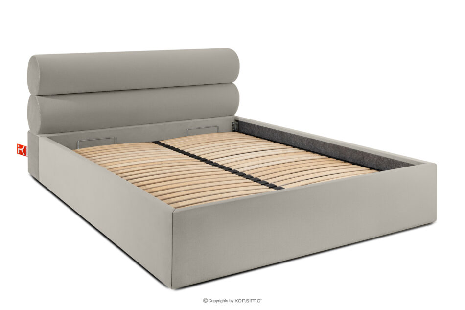 LUNEO Łóżko tapicerowane w stylu japandi z pojemnikiem na pościel 160 cm kremowy kremowy - zdjęcie 2