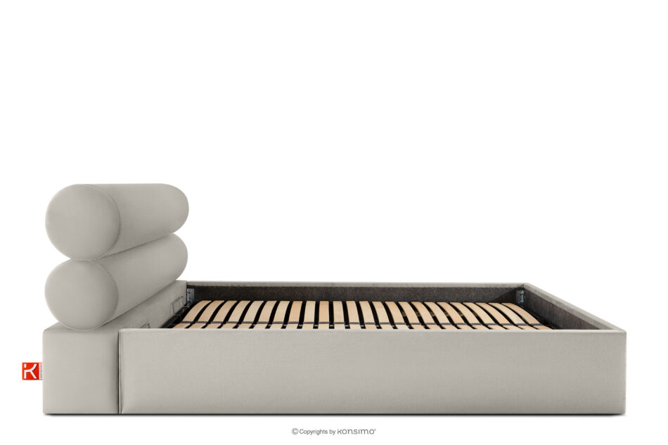 LUNEO Łóżko tapicerowane w stylu japandi z pojemnikiem na pościel 160 cm kremowy kremowy - zdjęcie 4