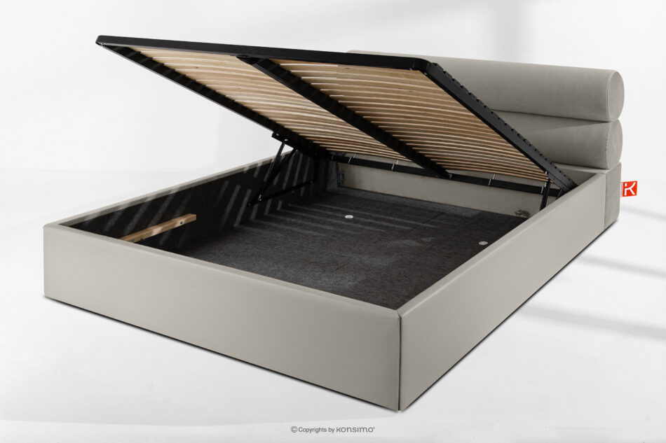 LUNEO Łóżko tapicerowane w stylu japandi z pojemnikiem na pościel 160 cm kremowy kremowy - zdjęcie 13