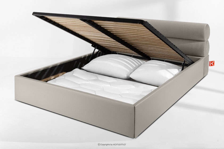 LUNEO Łóżko tapicerowane w stylu japandi z pojemnikiem na pościel 160 cm kremowy kremowy - zdjęcie 14