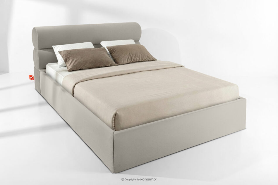 LUNEO Łóżko tapicerowane w stylu japandi z pojemnikiem na pościel 160 cm kremowy kremowy - zdjęcie 1