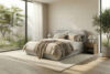 LUNEO Łóżko tapicerowane w stylu japandi z pojemnikiem na pościel 160 cm kremowy kremowy - zdjęcie 16