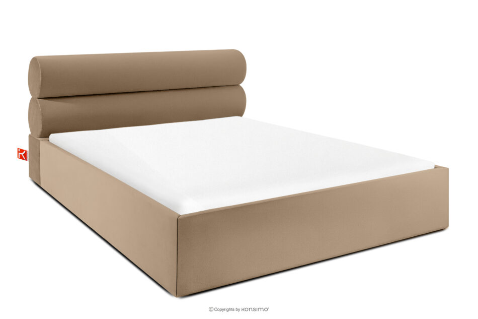 LUNEO Łóżko tapicerowane w stylu japandi z pojemnikiem na pościel 160 cm ciemny beżowy ciemny beżowy - zdjęcie 0