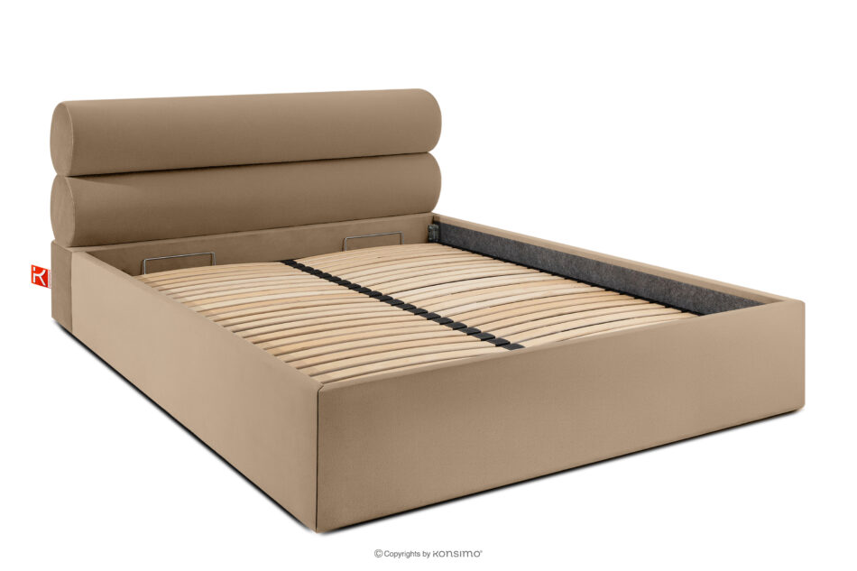 LUNEO Łóżko tapicerowane w stylu japandi z pojemnikiem na pościel 160 cm ciemny beżowy ciemny beżowy - zdjęcie 2
