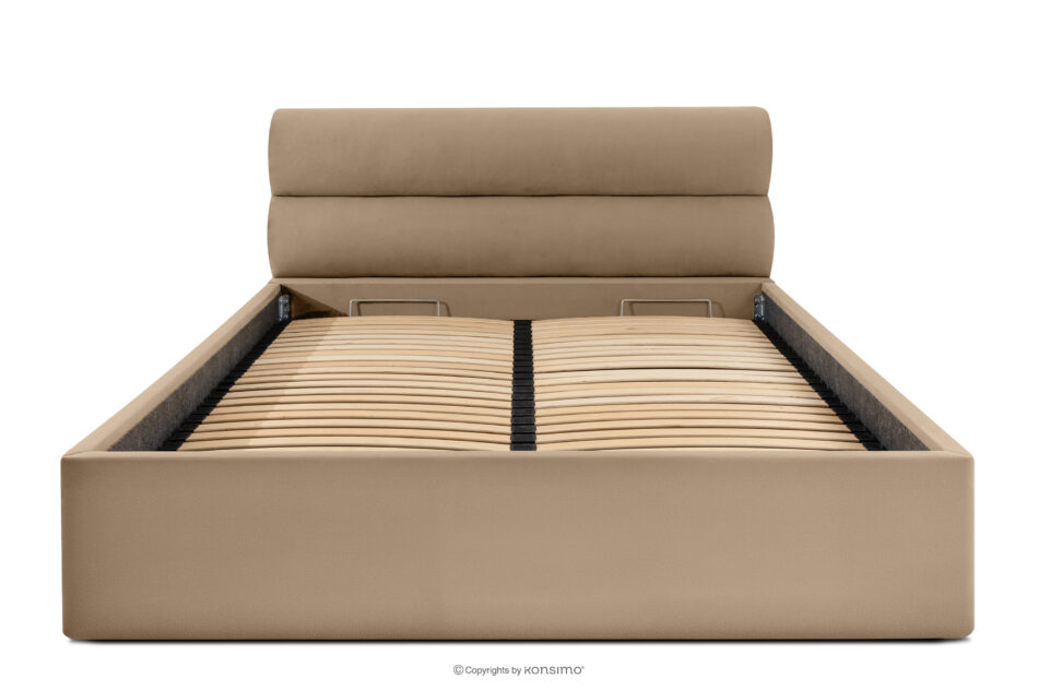 LUNEO Łóżko tapicerowane w stylu japandi z pojemnikiem na pościel 160 cm ciemny beżowy ciemny beżowy - zdjęcie 3