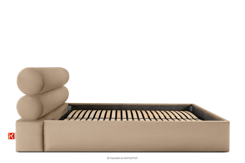 LUNEO Łóżko tapicerowane w stylu japandi z pojemnikiem na pościel 160 cm ciemny beżowy ciemny beżowy - zdjęcie 4