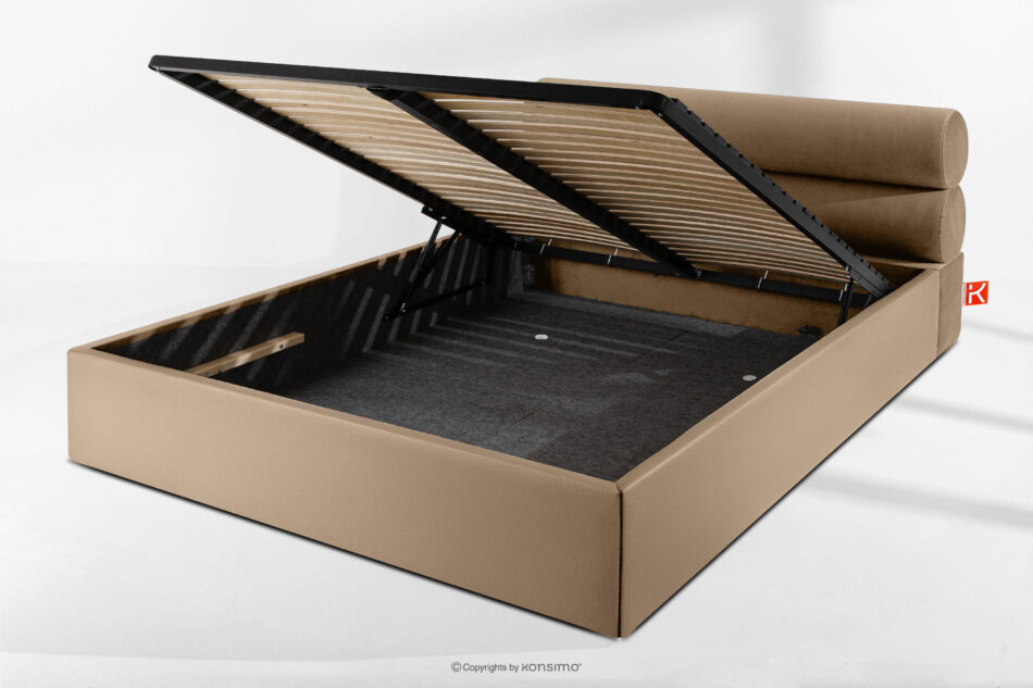 LUNEO Łóżko tapicerowane w stylu japandi z pojemnikiem na pościel 160 cm ciemny beżowy ciemny beżowy - zdjęcie 13