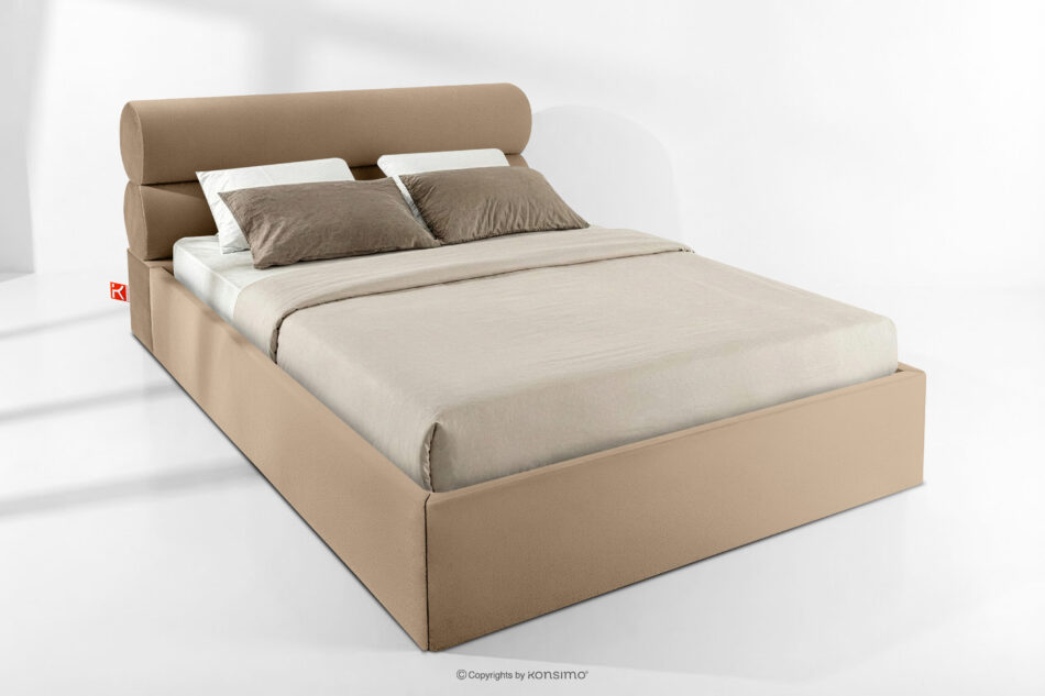 LUNEO Łóżko tapicerowane w stylu japandi z pojemnikiem na pościel 160 cm ciemny beżowy ciemny beżowy - zdjęcie 1