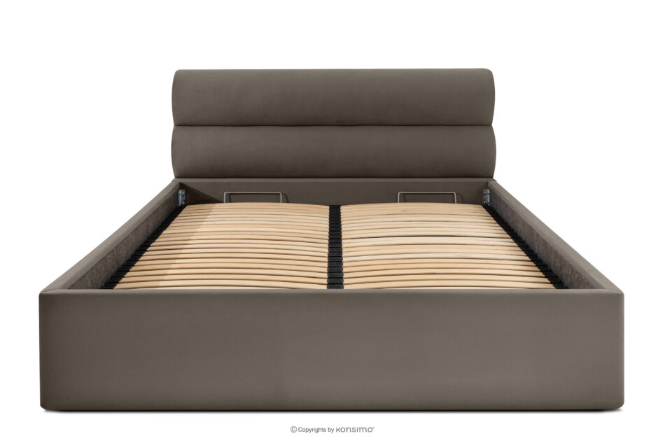 LUNEO Łóżko tapicerowane w stylu japandi z pojemnikiem na pościel 160 cm brązowy brązowy - zdjęcie 3