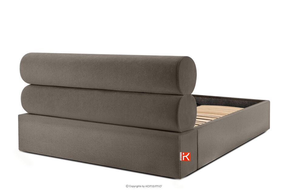 LUNEO Łóżko tapicerowane w stylu japandi z pojemnikiem na pościel 160 cm brązowy brązowy - zdjęcie 5