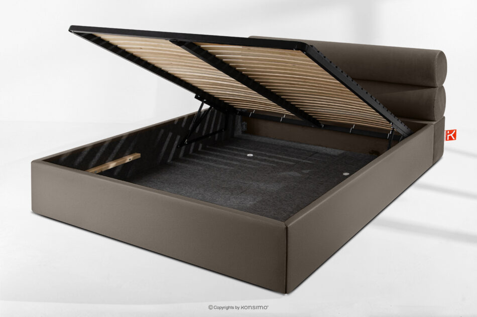 LUNEO Łóżko tapicerowane w stylu japandi z pojemnikiem na pościel 160 cm brązowy brązowy - zdjęcie 13