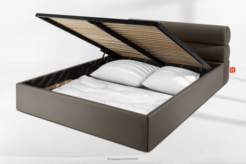 LUNEO Łóżko tapicerowane w stylu japandi z pojemnikiem na pościel 160 cm brązowy brązowy - zdjęcie 14