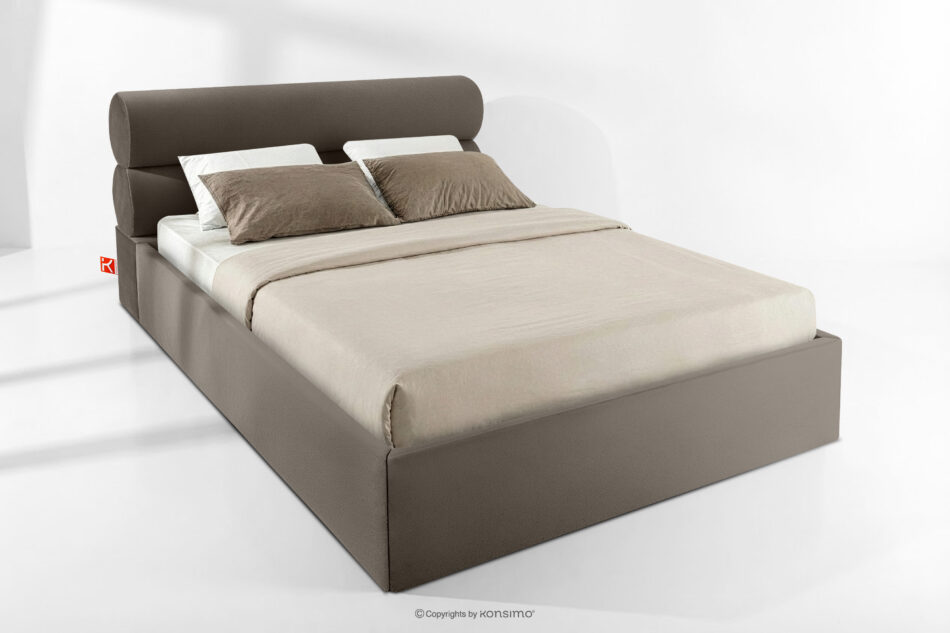 LUNEO Łóżko tapicerowane w stylu japandi z pojemnikiem na pościel 160 cm brązowy brązowy - zdjęcie 1