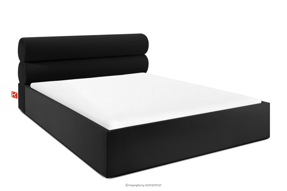 LUNEO Łóżko tapicerowane w stylu japandi z pojemnikiem na pościel 180 cm czarny czarny - zdjęcie 0