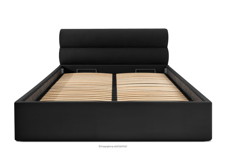 LUNEO Łóżko tapicerowane w stylu japandi z pojemnikiem na pościel 180 cm czarny czarny - zdjęcie 3