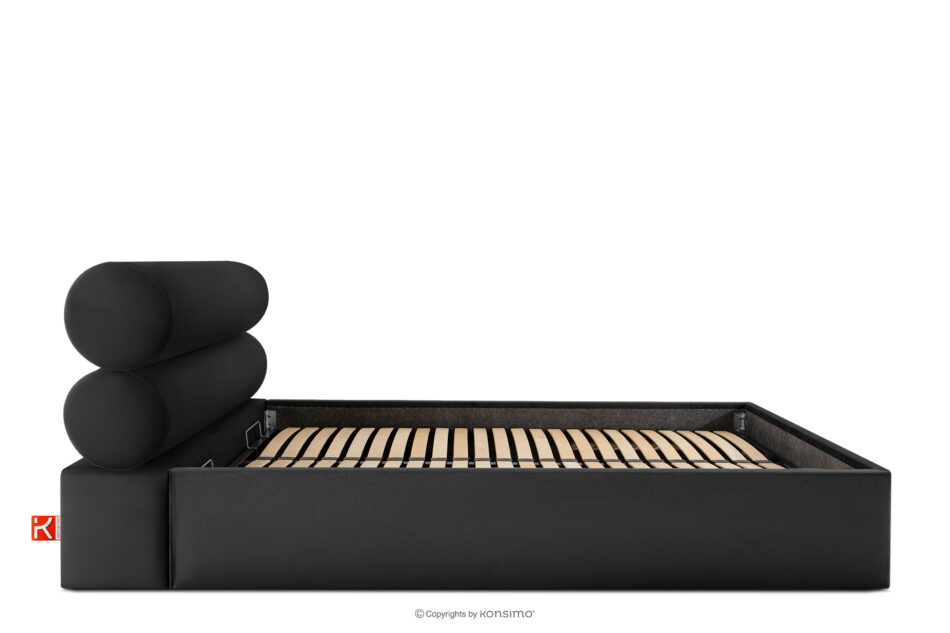 LUNEO Łóżko tapicerowane w stylu japandi z pojemnikiem na pościel 180 cm czarny czarny - zdjęcie 4