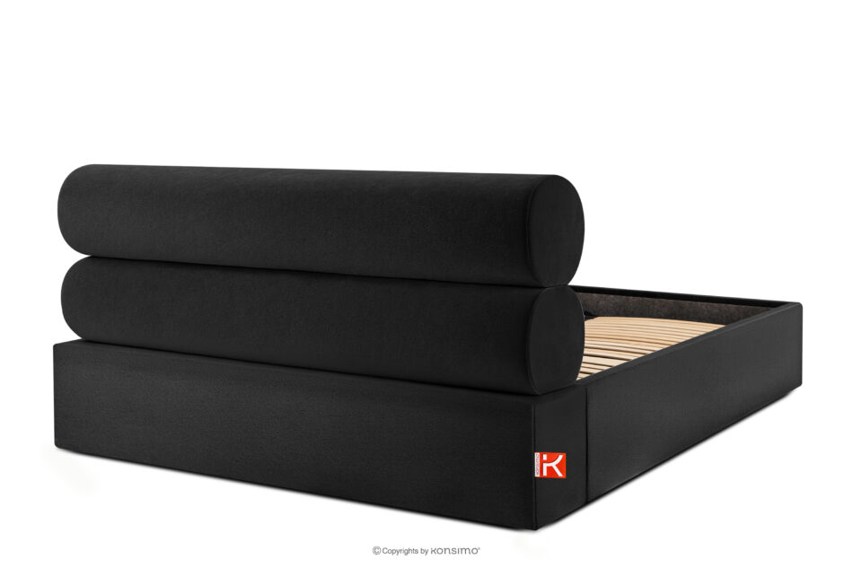 LUNEO Łóżko tapicerowane w stylu japandi z pojemnikiem na pościel 180 cm czarny czarny - zdjęcie 5