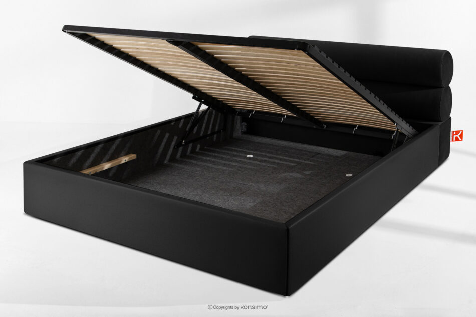 LUNEO Łóżko tapicerowane w stylu japandi z pojemnikiem na pościel 180 cm czarny czarny - zdjęcie 13