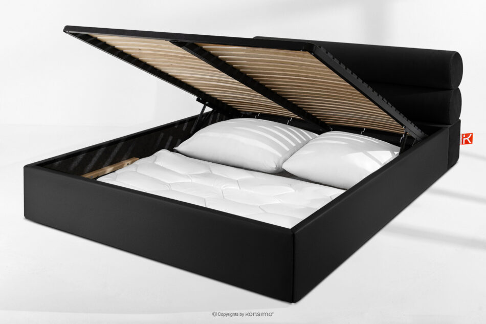 LUNEO Łóżko tapicerowane w stylu japandi z pojemnikiem na pościel 180 cm czarny czarny - zdjęcie 14