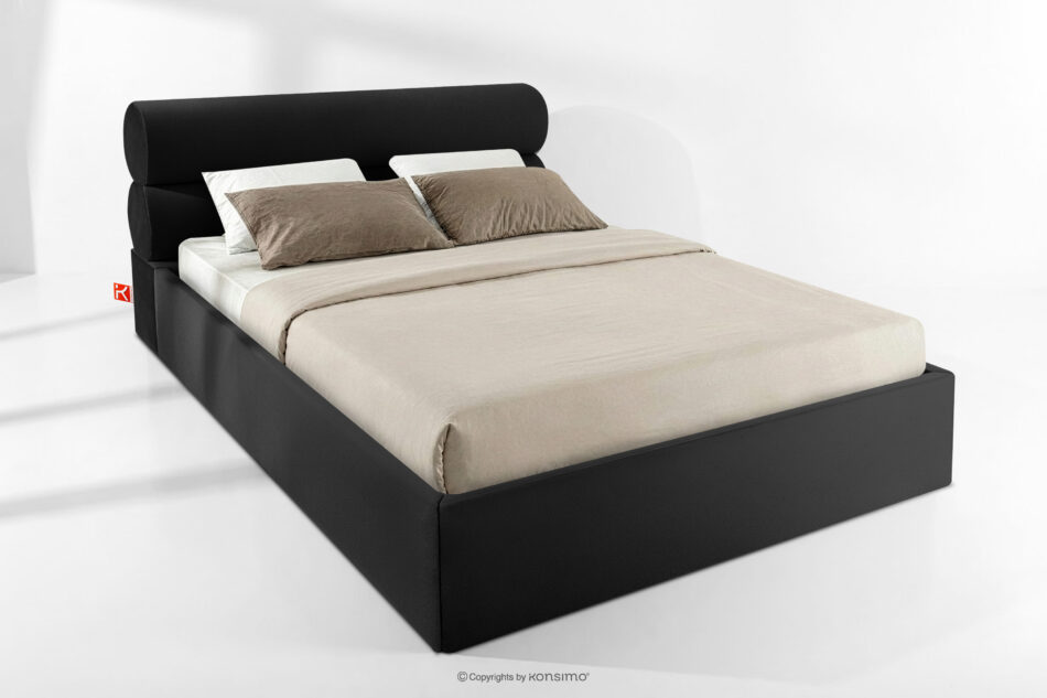 LUNEO Łóżko tapicerowane w stylu japandi z pojemnikiem na pościel 180 cm czarny czarny - zdjęcie 1
