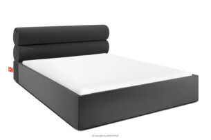 LUNEO, https://konsimo.pl/kolekcja/luneo/ Łóżko tapicerowane w stylu japandi z pojemnikiem na pościel 180 cm antracytowy antracytowy - zdjęcie