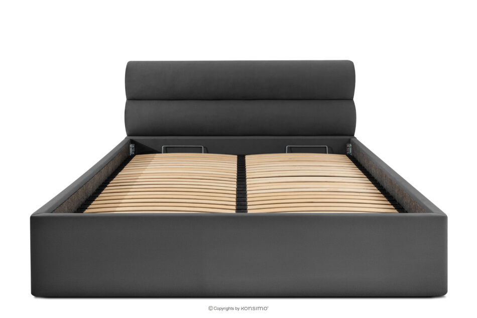 LUNEO Łóżko tapicerowane w stylu japandi z pojemnikiem na pościel 180 cm antracytowy antracytowy - zdjęcie 3