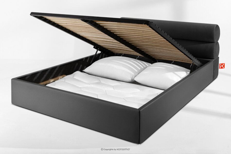 LUNEO Łóżko tapicerowane w stylu japandi z pojemnikiem na pościel 180 cm antracytowy antracytowy - zdjęcie 14