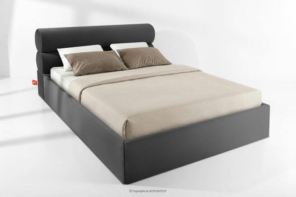 LUNEO Łóżko tapicerowane w stylu japandi z pojemnikiem na pościel 180 cm antracytowy antracytowy - zdjęcie 1