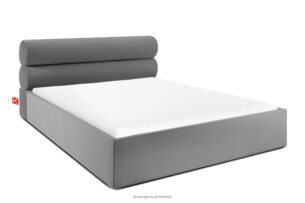 LUNEO, https://konsimo.pl/kolekcja/luneo/ Łóżko tapicerowane w stylu japandi z pojemnikiem na pościel 180 cm jasny szary jasny szary - zdjęcie