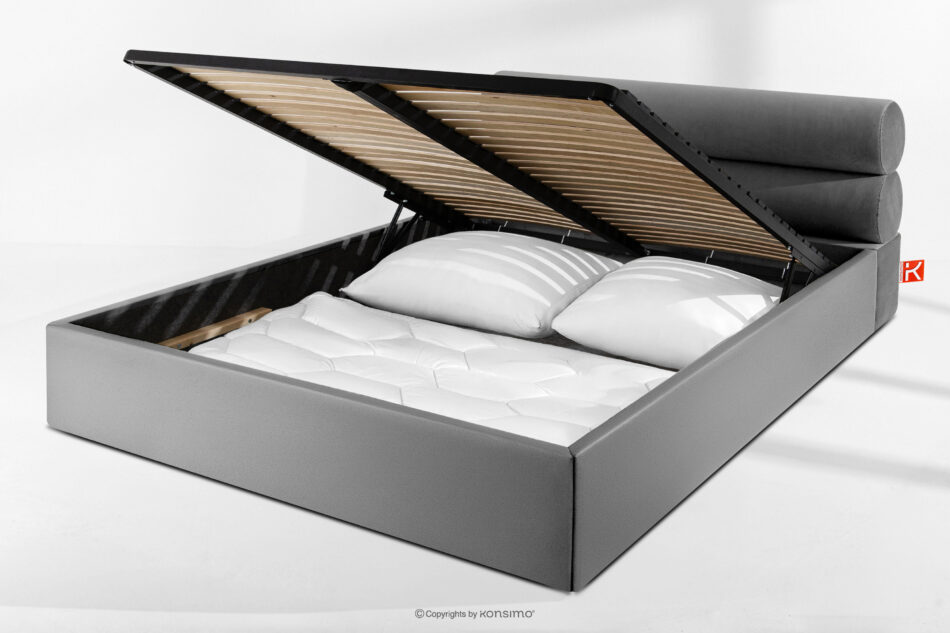 LUNEO Łóżko tapicerowane w stylu japandi z pojemnikiem na pościel 180 cm jasny szary jasny szary - zdjęcie 14