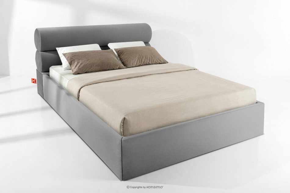 LUNEO Łóżko tapicerowane w stylu japandi z pojemnikiem na pościel 180 cm jasny szary jasny szary - zdjęcie 1