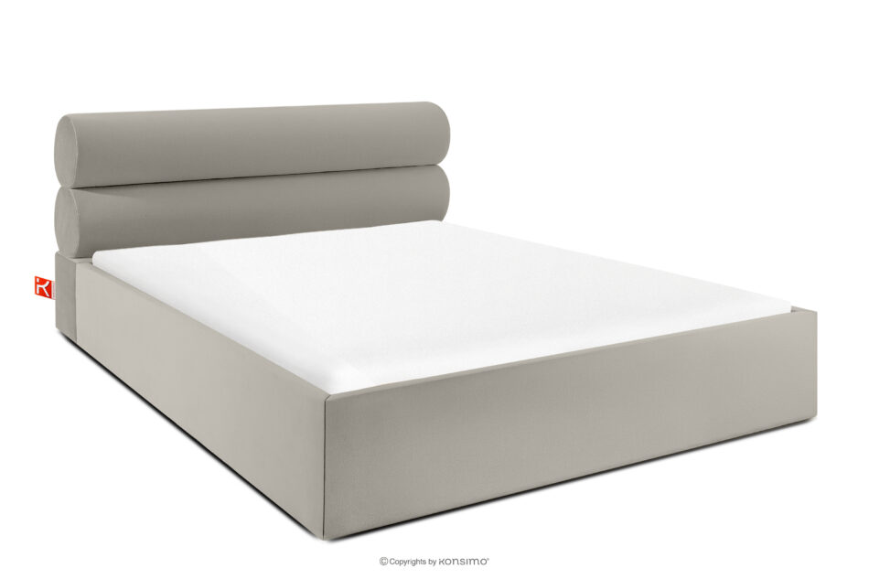 LUNEO Łóżko tapicerowane w stylu japandi z pojemnikiem na pościel 180 cm kremowy kremowy - zdjęcie 0