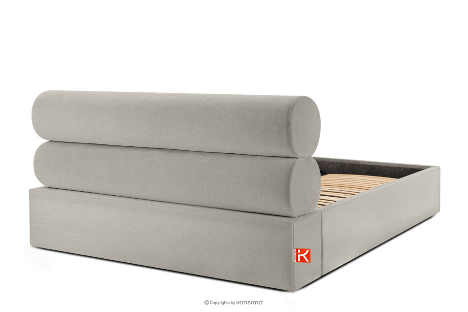LUNEO Łóżko tapicerowane w stylu japandi z pojemnikiem na pościel 180 cm kremowy kremowy - zdjęcie 5