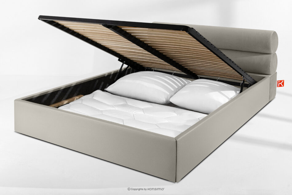 LUNEO Łóżko tapicerowane w stylu japandi z pojemnikiem na pościel 180 cm kremowy kremowy - zdjęcie 14
