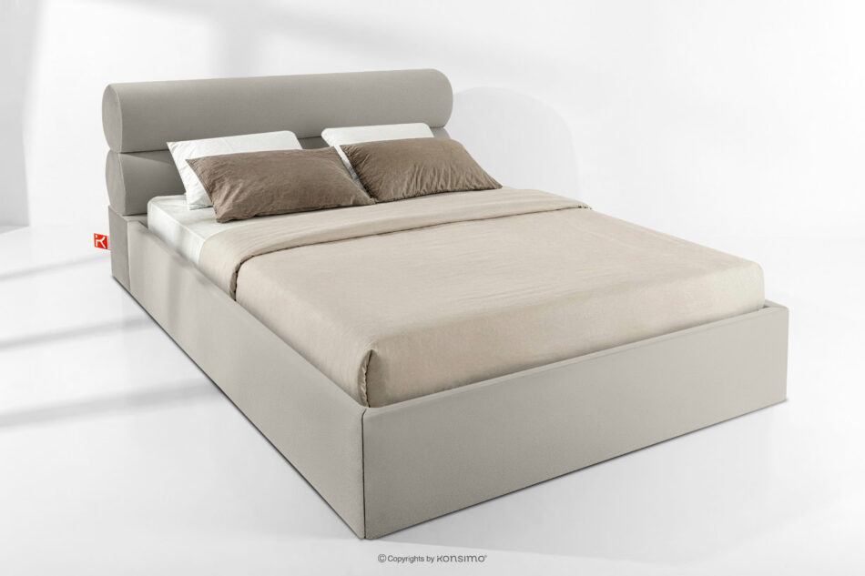 LUNEO Łóżko tapicerowane w stylu japandi z pojemnikiem na pościel 180 cm kremowy kremowy - zdjęcie 1