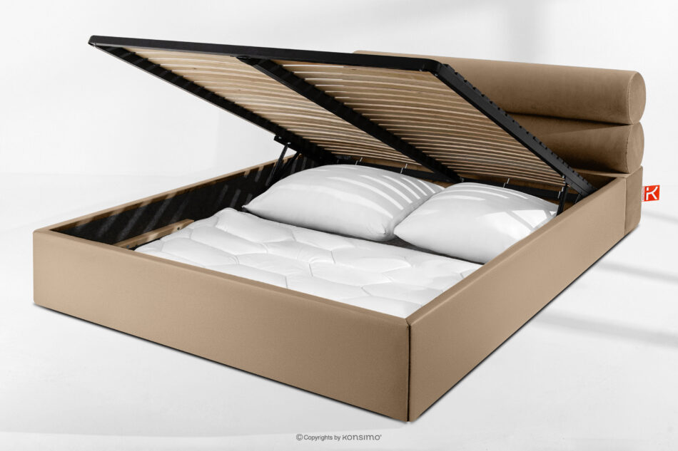LUNEO Łóżko tapicerowane w stylu japandi z pojemnikiem na pościel 180 cm ciemny beżowy ciemny beżowy - zdjęcie 14