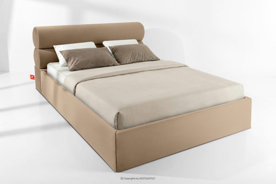 LUNEO Łóżko tapicerowane w stylu japandi z pojemnikiem na pościel 180 cm ciemny beżowy ciemny beżowy - zdjęcie 1