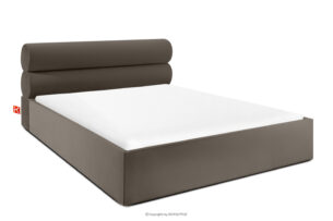 LUNEO, https://konsimo.pl/kolekcja/luneo/ Łóżko tapicerowane w stylu japandi z pojemnikiem na pościel 180 cm brązowy brązowy - zdjęcie