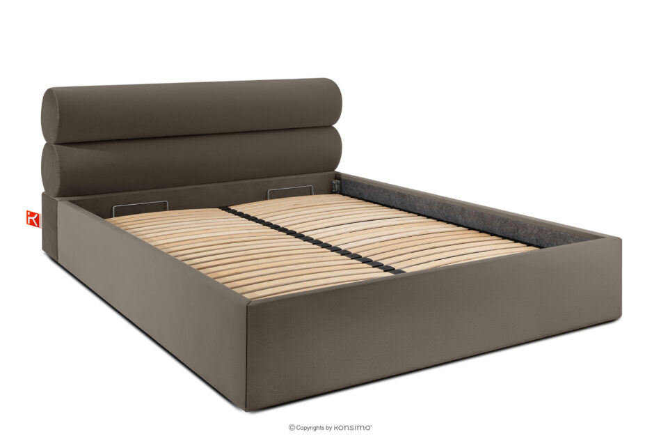 LUNEO Łóżko tapicerowane w stylu japandi z pojemnikiem na pościel 180 cm brązowy brązowy - zdjęcie 2