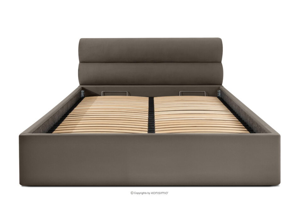 LUNEO Łóżko tapicerowane w stylu japandi z pojemnikiem na pościel 180 cm brązowy brązowy - zdjęcie 3