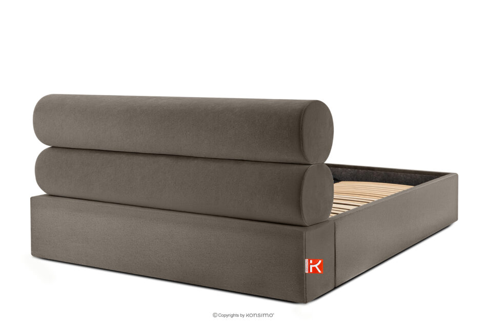 LUNEO Łóżko tapicerowane w stylu japandi z pojemnikiem na pościel 180 cm brązowy brązowy - zdjęcie 5