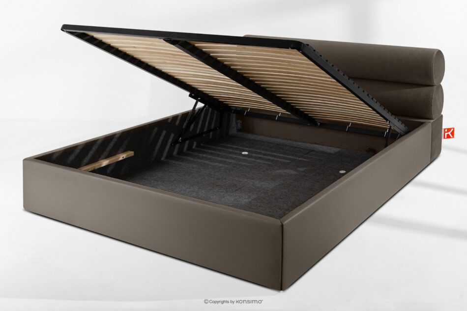 LUNEO Łóżko tapicerowane w stylu japandi z pojemnikiem na pościel 180 cm brązowy brązowy - zdjęcie 13