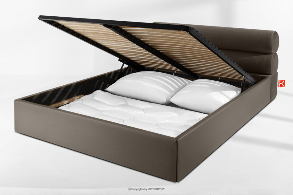 LUNEO Łóżko tapicerowane w stylu japandi z pojemnikiem na pościel 180 cm brązowy brązowy - zdjęcie 14