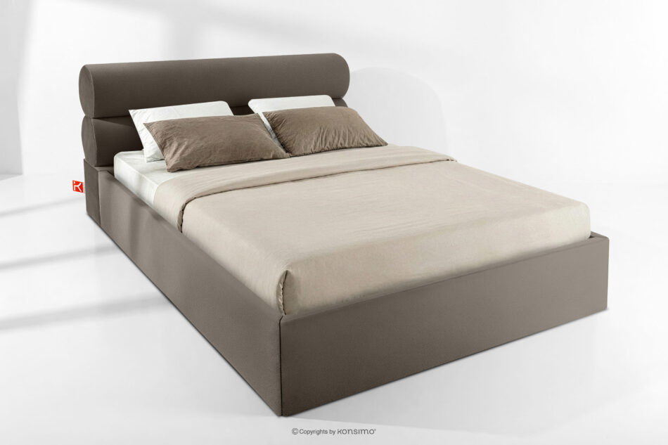 LUNEO Łóżko tapicerowane w stylu japandi z pojemnikiem na pościel 180 cm brązowy brązowy - zdjęcie 1