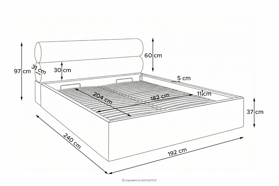 LUNEO Łóżko tapicerowane w stylu japandi z pojemnikiem na pościel 180 cm brązowy brązowy - zdjęcie 16