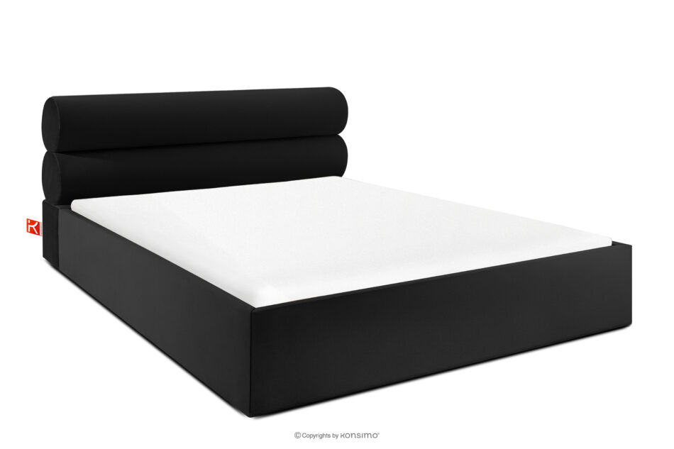 LUNEO Łóżko tapicerowane w stylu japandi z pojemnikiem na pościel 200 cm czarny czarny - zdjęcie 0