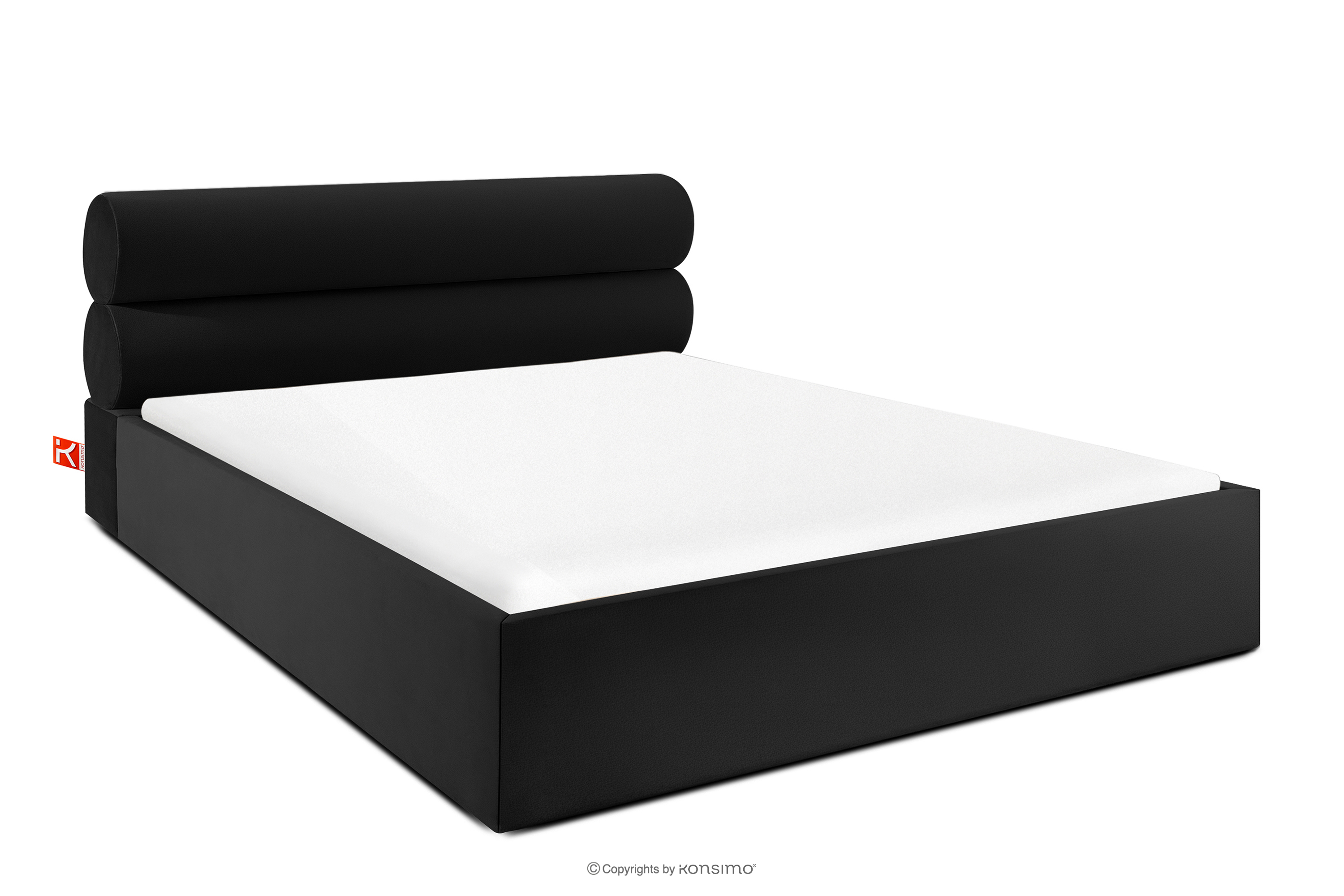Łóżko tapicerowane w stylu japandi z pojemnikiem na pościel 200 cm czarny