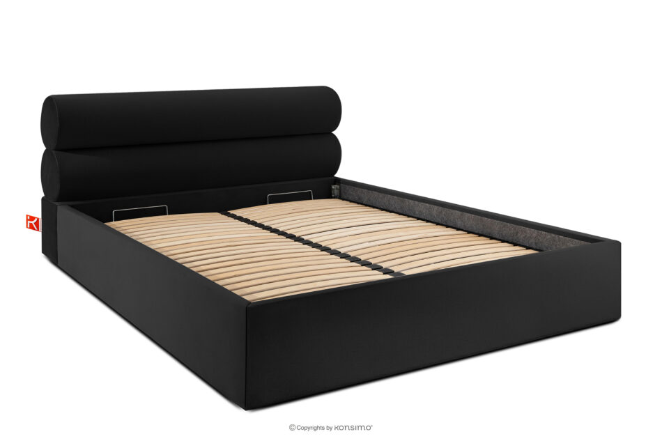 LUNEO Łóżko tapicerowane w stylu japandi z pojemnikiem na pościel 200 cm czarny czarny - zdjęcie 2