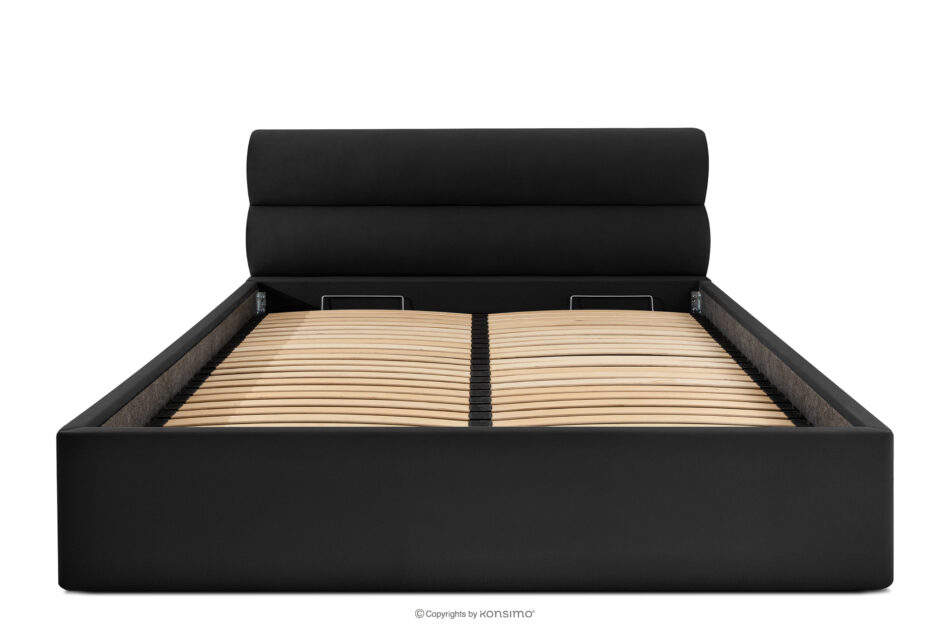 LUNEO Łóżko tapicerowane w stylu japandi z pojemnikiem na pościel 200 cm czarny czarny - zdjęcie 3