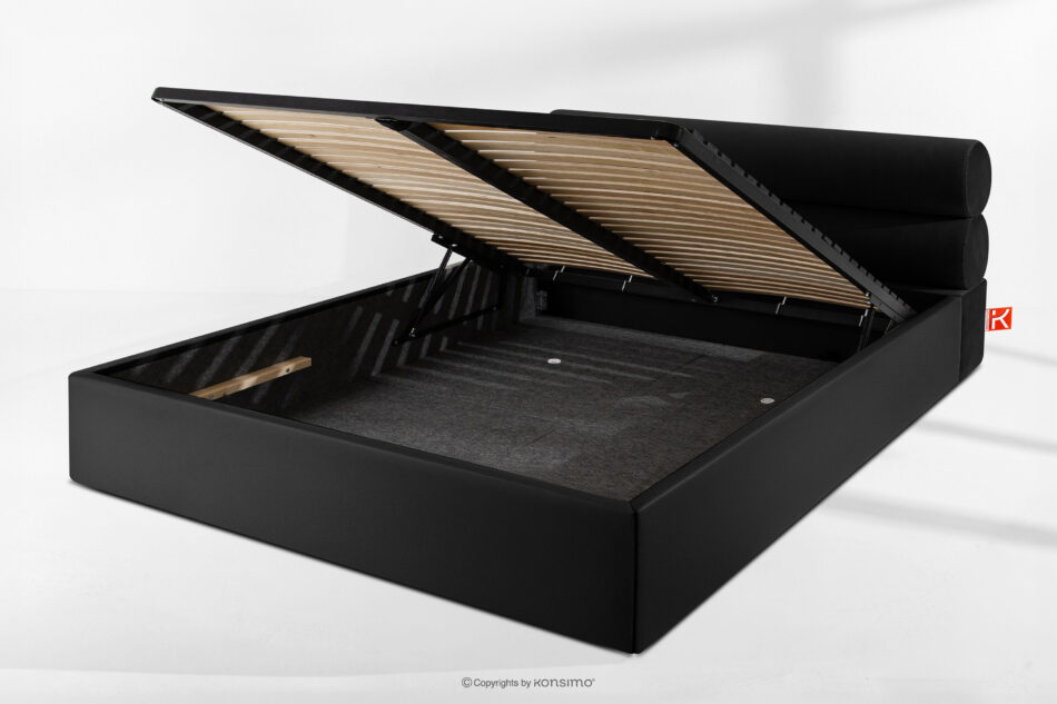 LUNEO Łóżko tapicerowane w stylu japandi z pojemnikiem na pościel 200 cm czarny czarny - zdjęcie 13